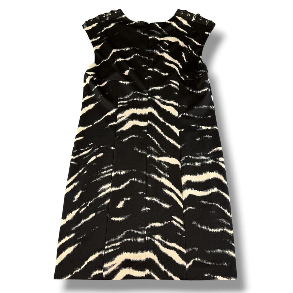 Michael Kors Black & White Zebra Print Sleeveless Sheath Lace Up Shoulder Dress - Picture 3 of 7